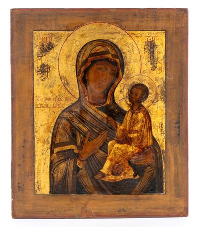 Icona russa, Madre di Dio di Tichvin, tempera su tavola (fine XIX secolo)