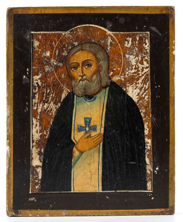 Russian Icon on panel depicting Saint Seraphim of Sarov