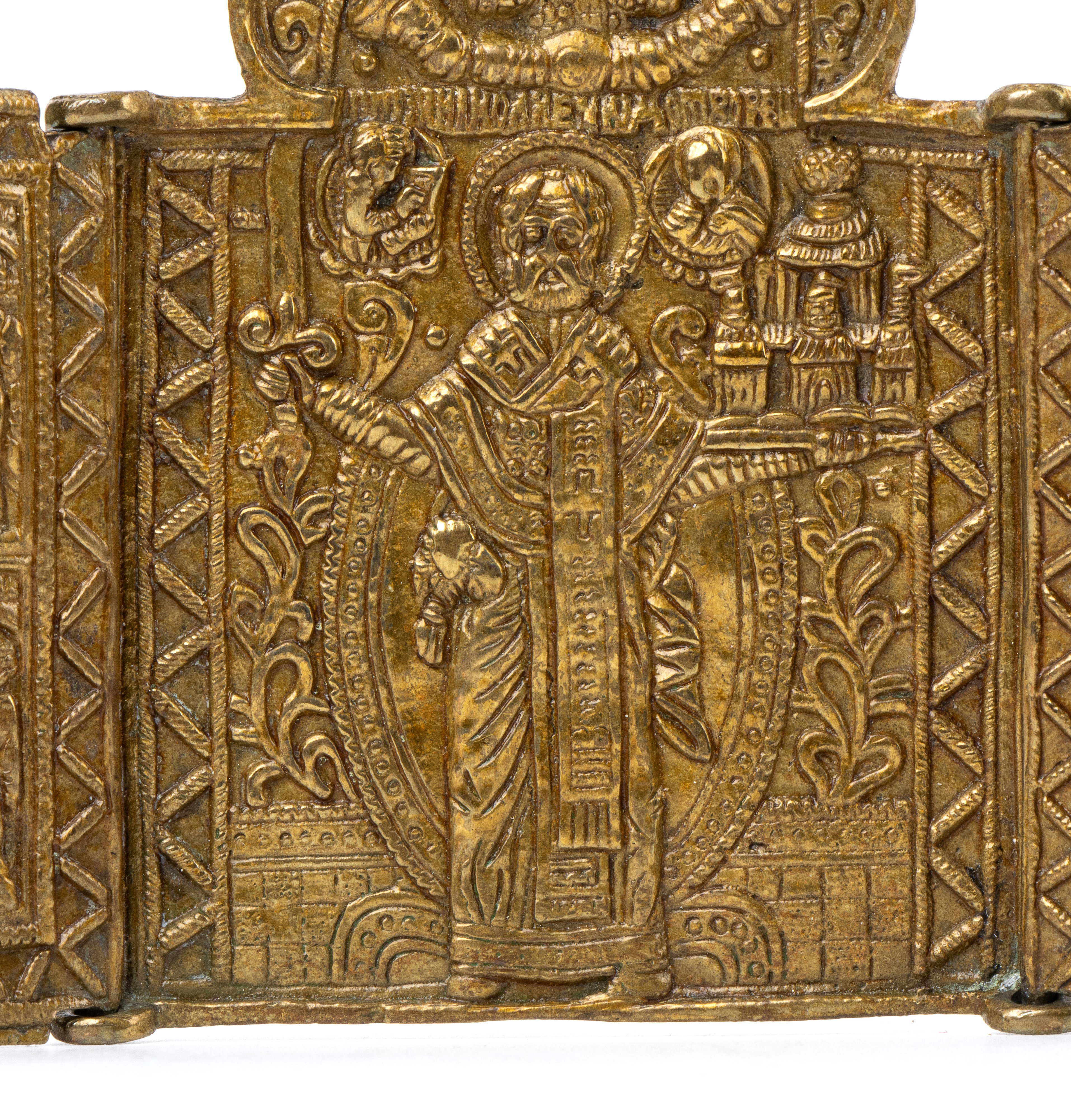 Fusione in bronzo, Trittico da viaggio raffigurante San Nicola di Mozajsk, XIX secolo