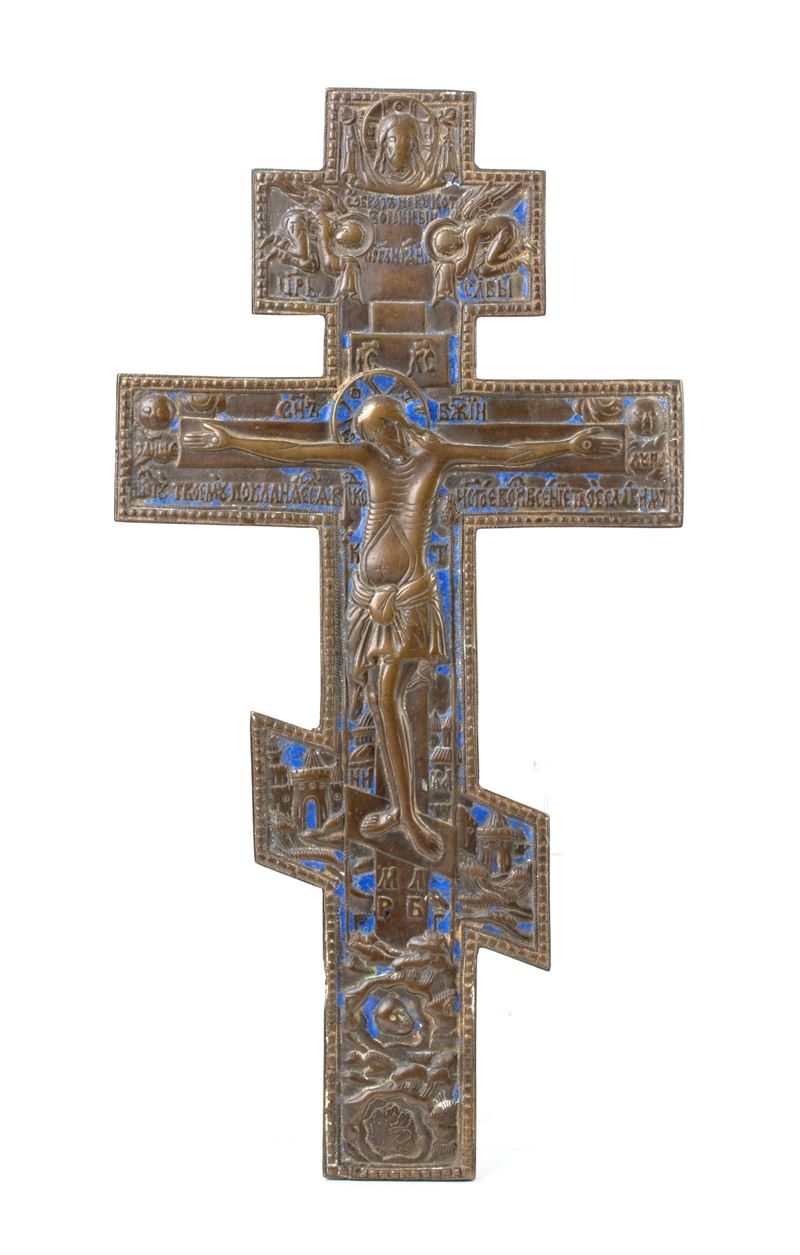 Croce da kiot, fusione in bronzo con smalti policromi, XIX secolo