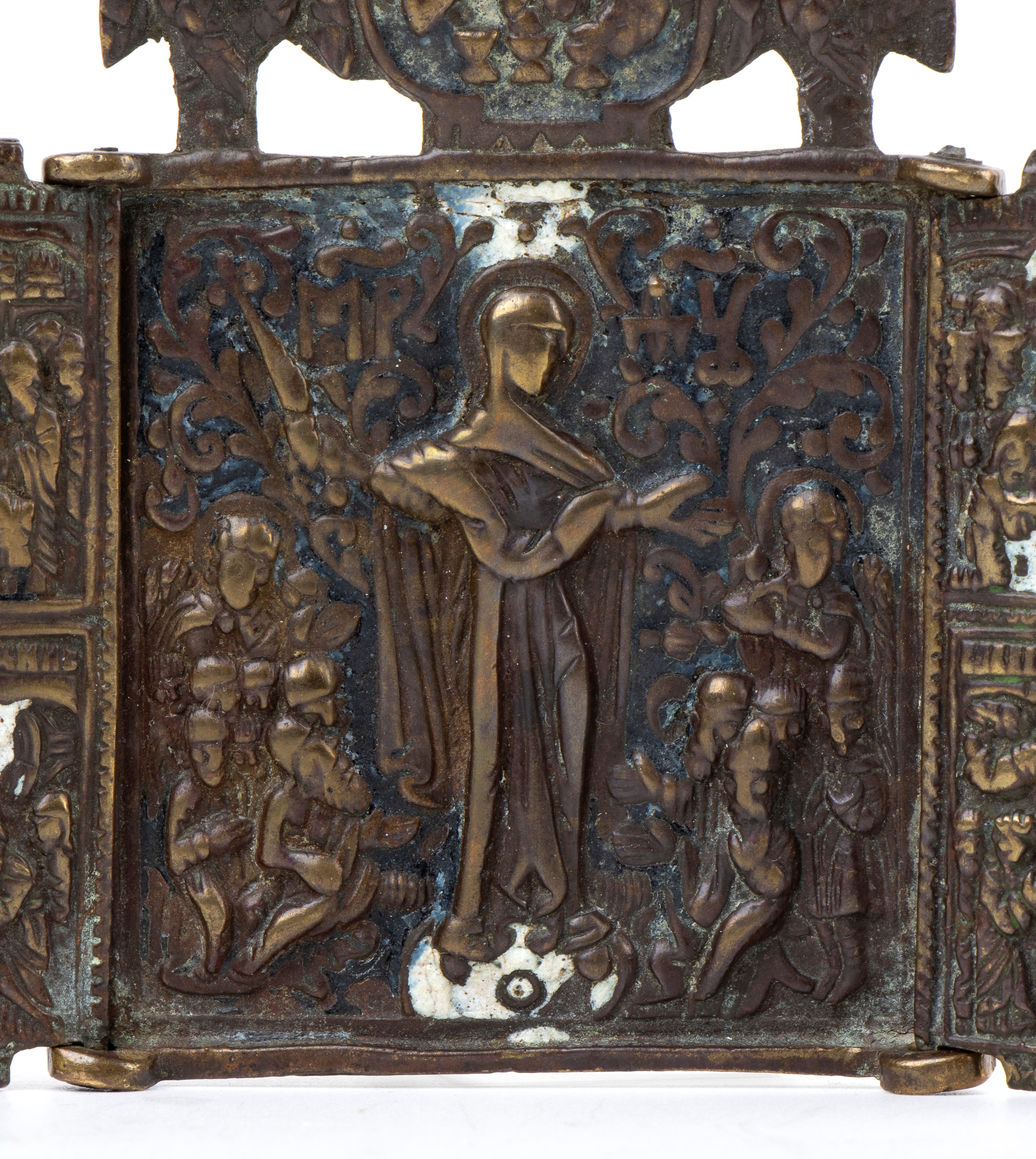 Trittico da viaggio, Madre della Consolazione, fusione in bronzo e smalti policromi (XIX secolo)