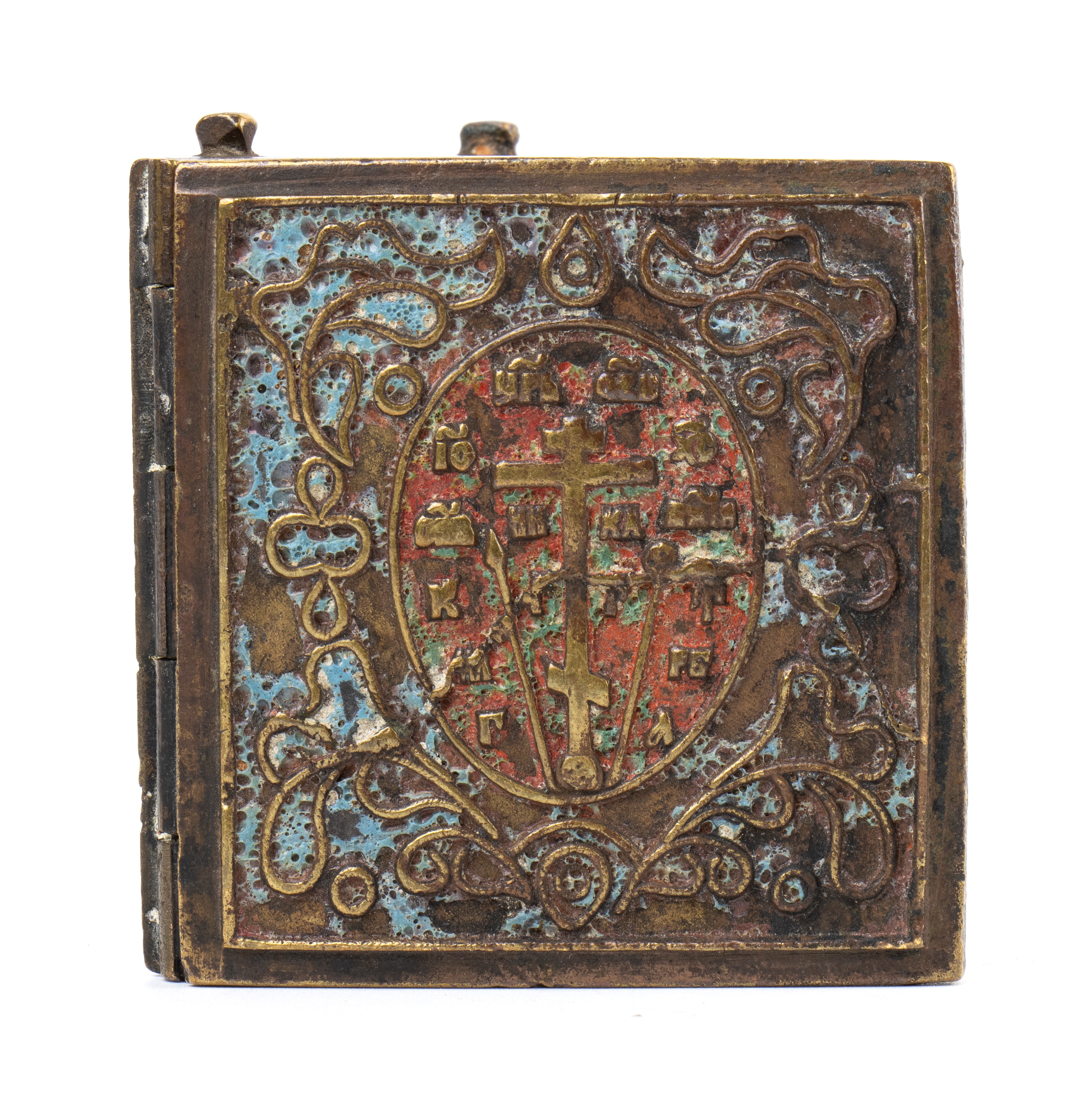 Trittico da viaggio raffigurante le Feste, fusione in bronzo con smalti policromi (XIX secolo)