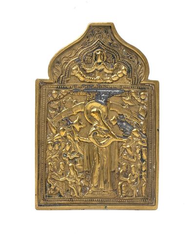 Madre della Consolazione da viaggio, fusione in bronzo con smalti policromi (XIX secolo)
