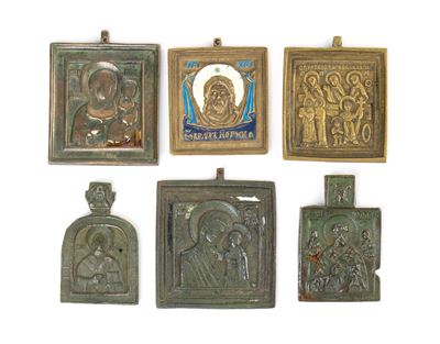 Fusione in bronzo con smalti policromi, Lotto di 6 icone pettorali (XVIII-XIX secolo)