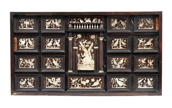 Ebonized wood cabinet with bone inlays