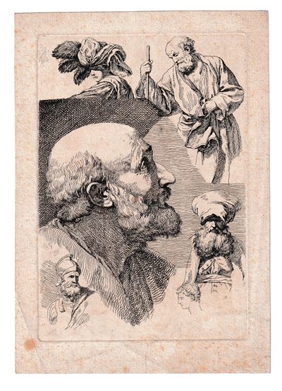 Studi di teste e figure, acquaforte