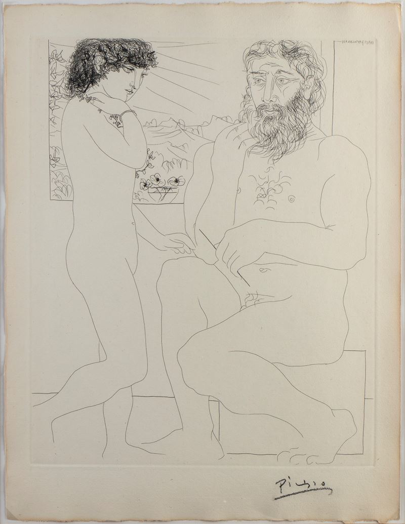 Pablo Picasso - Sculpteur et Modèle debout, acquaforte del 1933