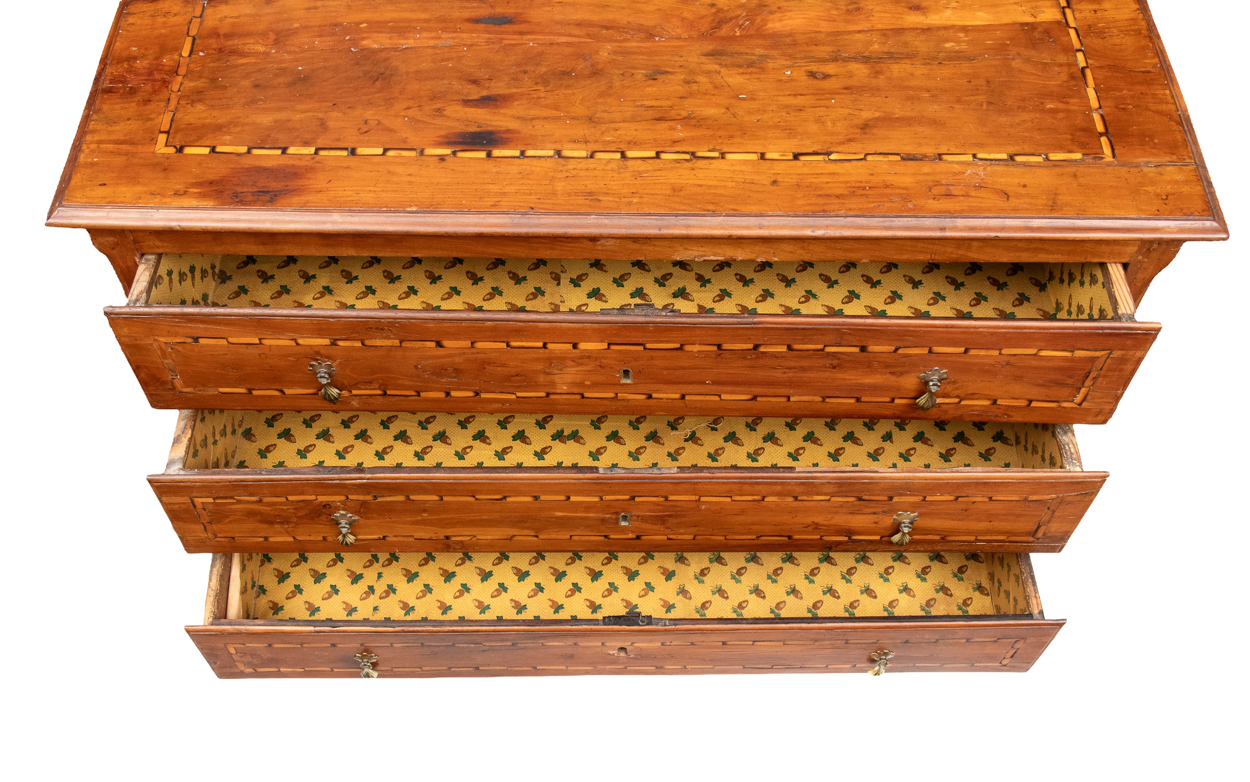 Comò italiano intarsiato, legno di noce, XVIII secolo