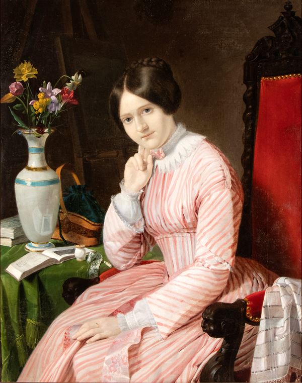 Jean Auguste Dominique Ingres - Portrait of a Young Lady Seated with a Vase of Flowers