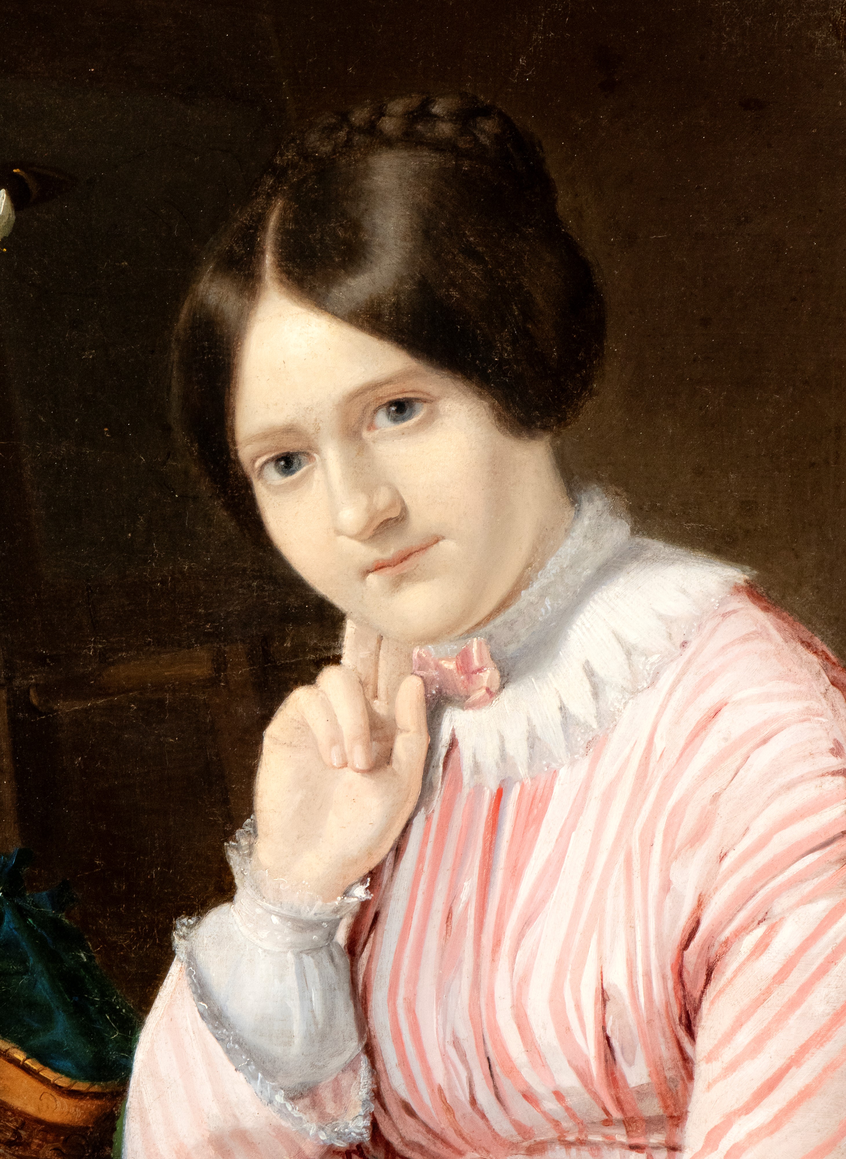 Ritratto di giovane dama seduta con vaso di fiori