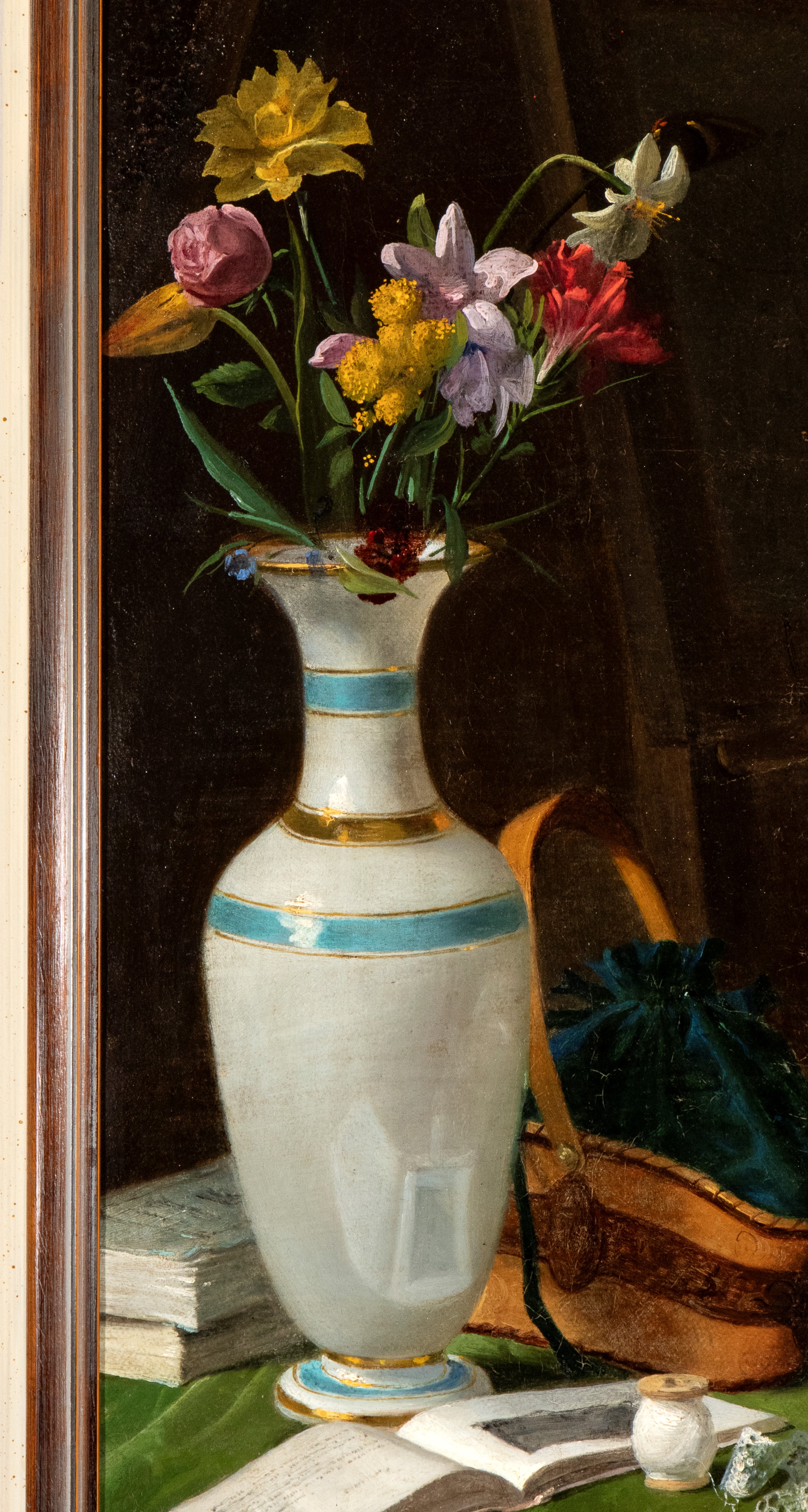 Ritratto di giovane dama seduta con vaso di fiori