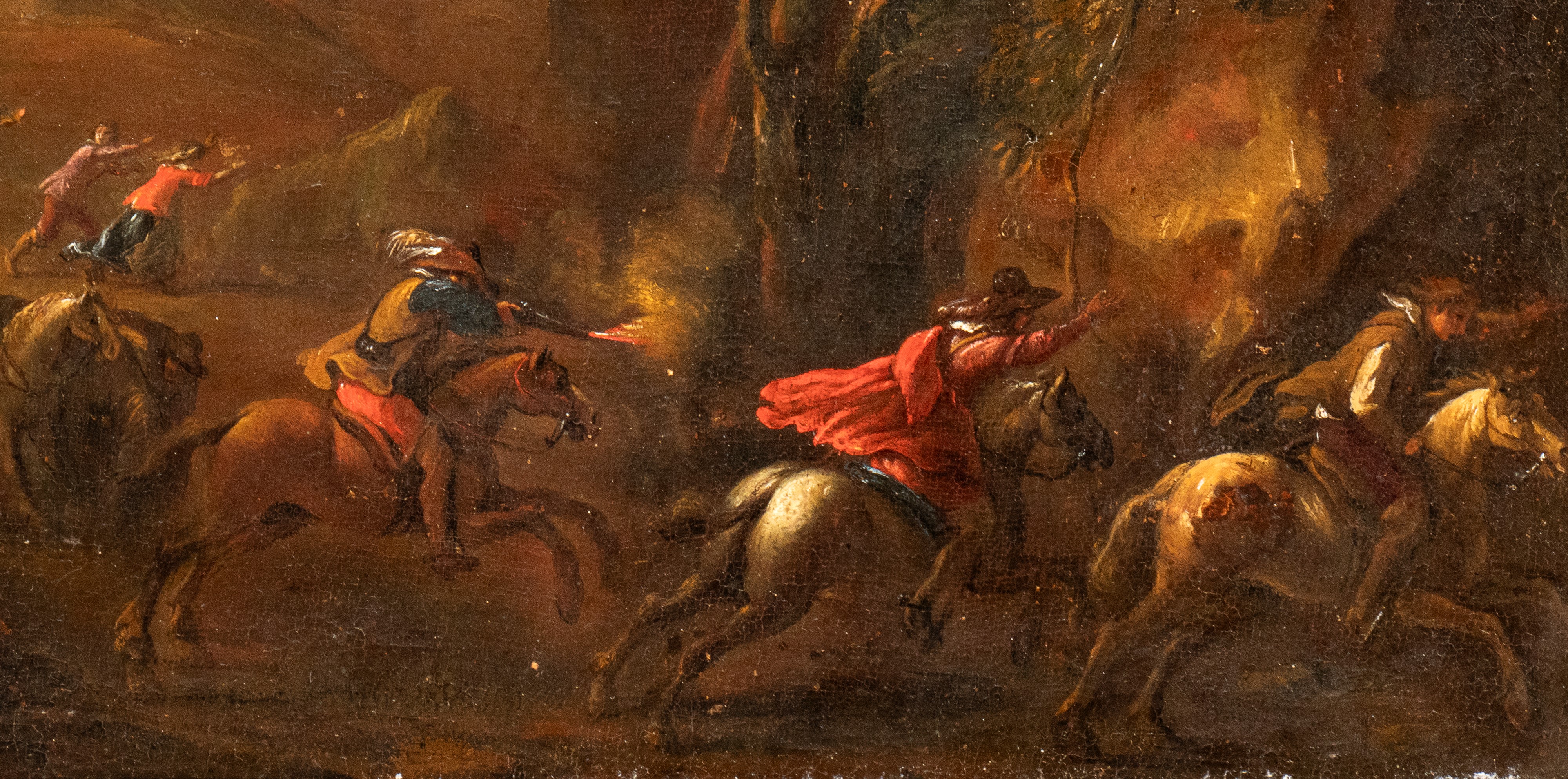 Quadro paesaggio con agguato di briganti e carrozza