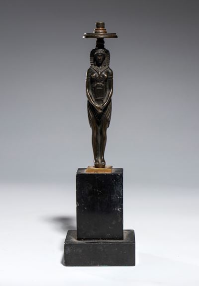 Base di lampada da tavolo in stile Impero, scultura in bronzo e base in marmo nero, XIX secolo