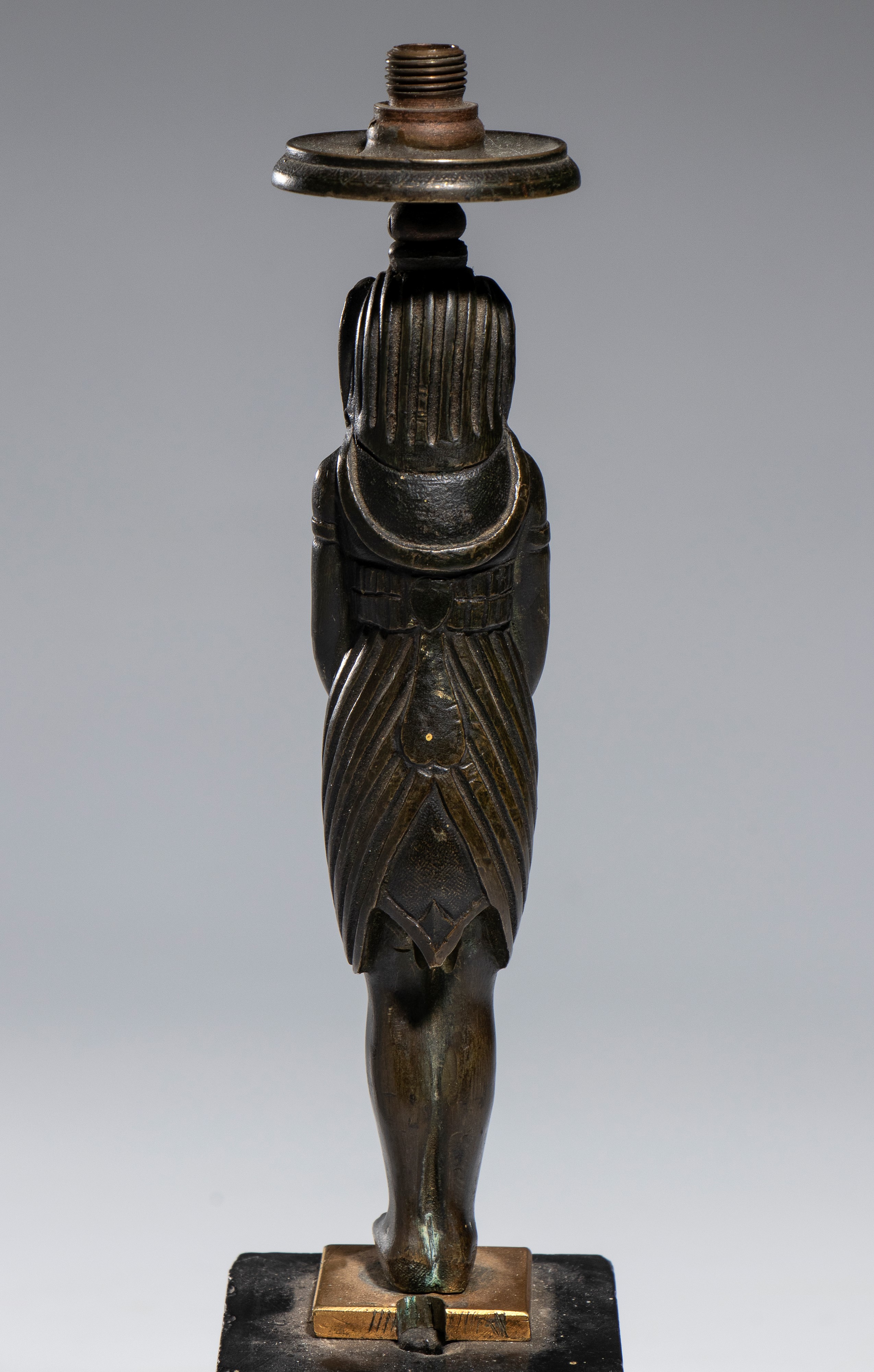 Base di lampada da tavolo in stile Impero, scultura in bronzo e base in marmo nero, XIX secolo