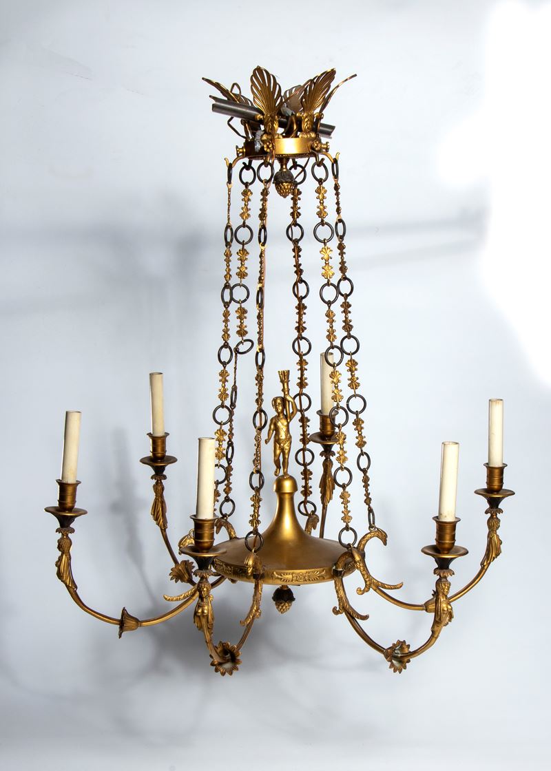 Lampadario in bronzo dorato stile Impero
