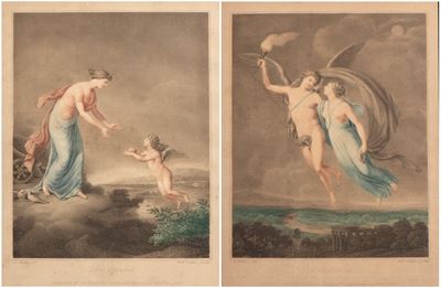 Coppia di stampe allegoriche su carta, XVIII secolo