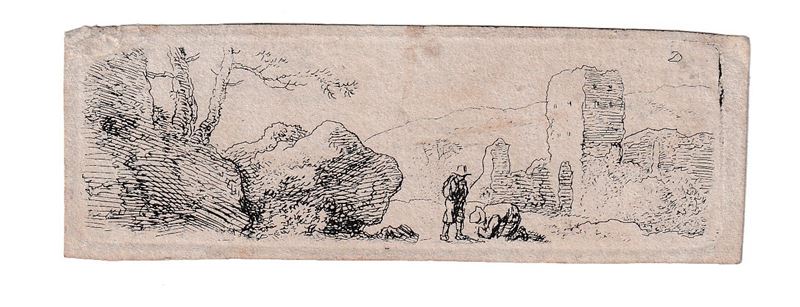 Christian Wilhelm Ernst Dietrich - Piccolo paesaggio con torre, acquaforte