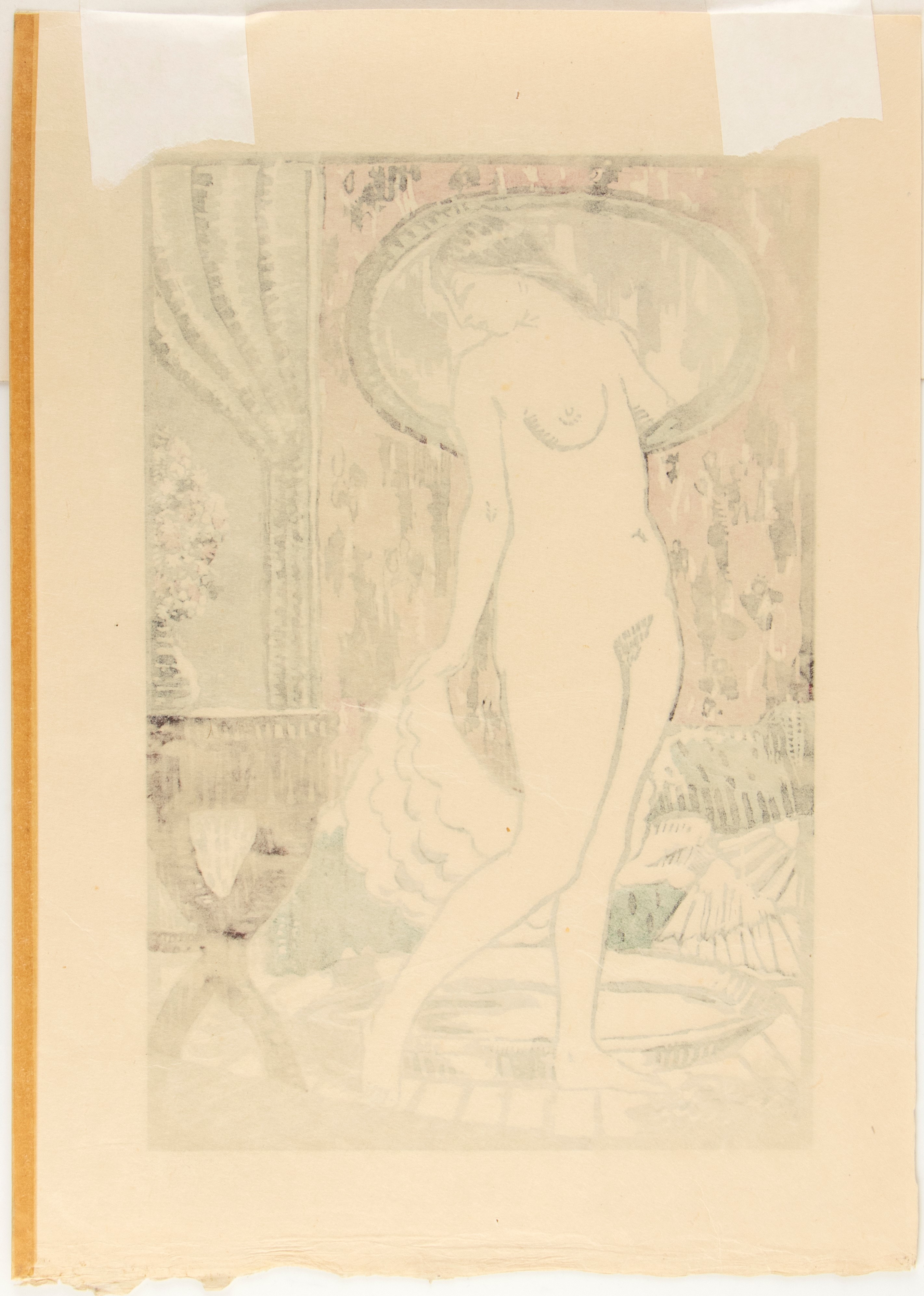 Robert Bonfils - Figura femminile in piedi - xilografia a colori