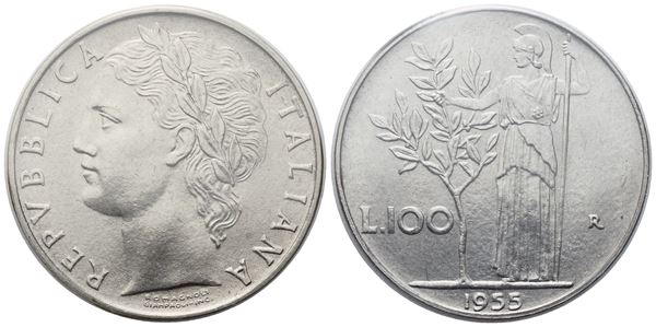 ROMA. Repubblica Italian. 100 Lire 1955 "Minerva" 1° Tipo; Ac (8 g; 27,8 mm)