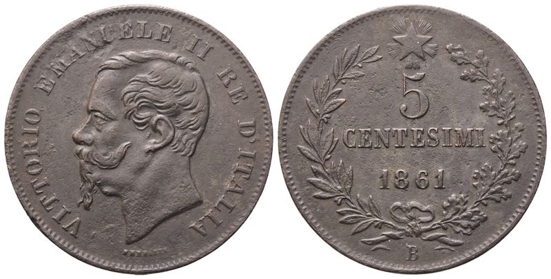 Vittorio Emanuele II, 5 Centesimi 1861 (Bologna) — moneta in rame