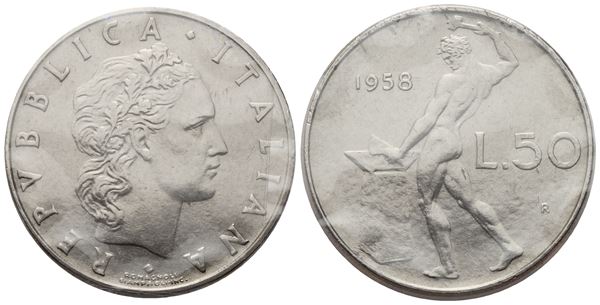 ROMA. Repubblica Italiana (Monetazione in Lire, 1946-2001). 50 Lire "Vulcano" 1° Tipo 1958; Ac (6 g; 24,8 mm)