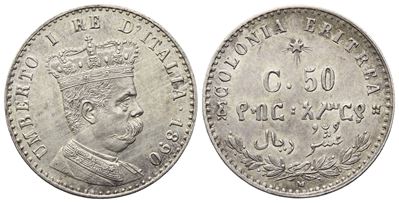 Regno d’Italia, Colonia Eritrea. Umberto I, 50 centesimi 1890 (Milano), argento