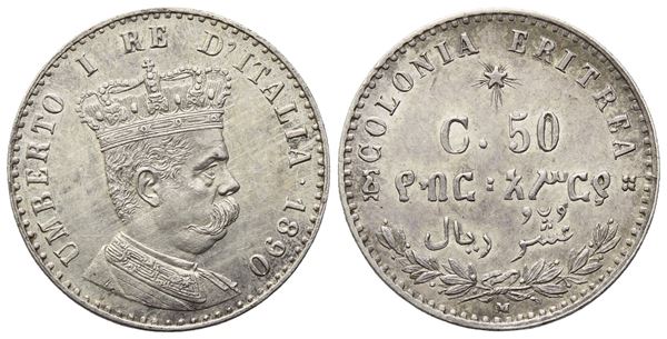 MILANO. Colonia Eritrea. Umberto I (1890-1896). 50 Centesimi 1890; Ag (2,50 g; 17,8 mm)