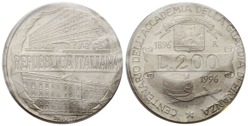 Repubblica Italiana (Monetazione in Lire), 200 Lire 1996 "Guardia di Finanza", Ae