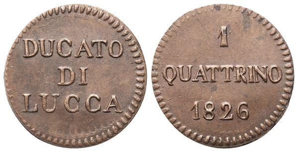 LUCCA. Ducato di Lucca. Carlo Ludovico di Borbone (1824-1847). 1 Quattrino 1826; Cu (1,20 g; 15 mm)