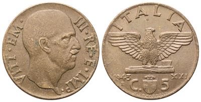 Vittorio Emanuele III, 5 Centesimi 1943 (Regno d’Italia), Ba, 2,95 g