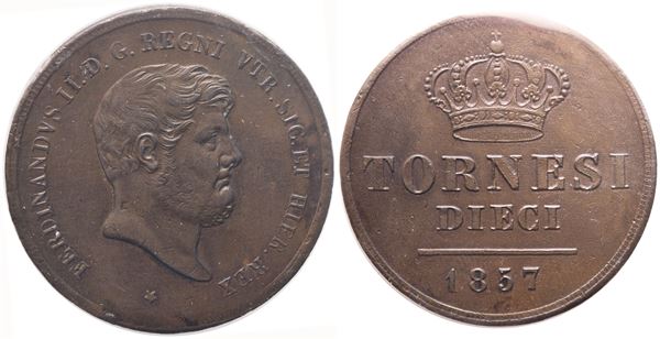 NAPOLI. Regno delle Due Sicilie. Ferdinando II di Borbone (1830-1859). 10 Tornesi 1857; Cu
