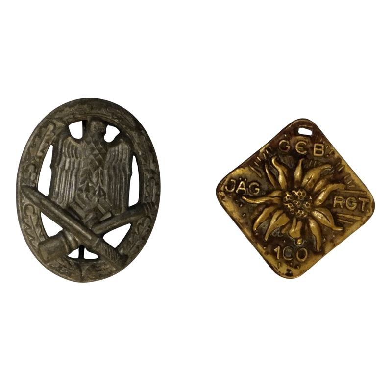 Lotto di distintivo di assalto generale di fanteria e placchetta ricordo del 100°reggimento Gebir...