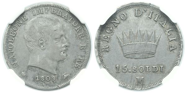 MILANO. Napoleone I Re d'Italia (1804-1814). 15 Soldi 1809; Ag (3,75 g; 21 mm)