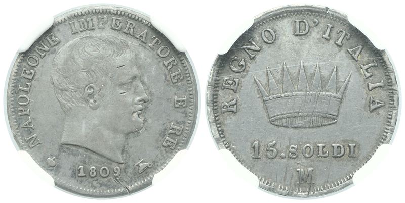 MILANO. Napoleone I Re d'Italia (1804-1814). 15 Soldi 1809; Ag (3,75 g; 21 mm)