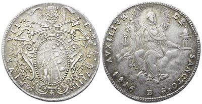Pio VII, Doppio Giulio 1816 (Anno XVIII), Stato Pontificio, zecca di Bologna