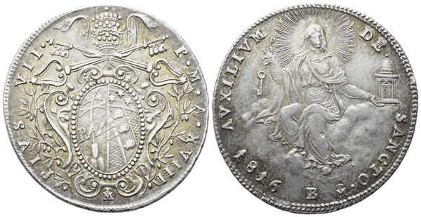 STATO PONTIFICIO. Bologna. Pio VII (1800-1823). Doppio Giulio 1816 – Anno XVIII; Ag (5,29 g; 25 mm)