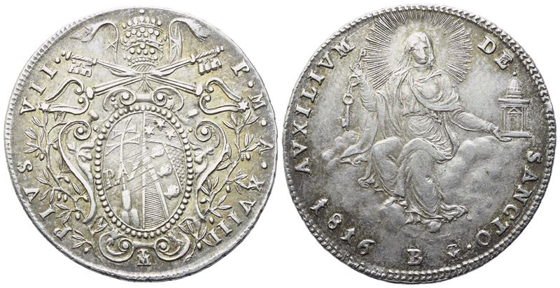 Pio VII, Doppio Giulio 1816 (Anno XVIII), Stato Pontificio, zecca di Bologna