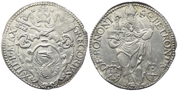 STATO PONTIFICIO. Bologna. Gregorio XIII (1572-1585). Giulio; Ag (3,48 g; 27,3 mm)