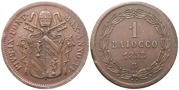 STATO PONTIFICIO. Bologna. Pio IX (1846-1870), Baiocco 1852; Cu (10 g; 30 mm)