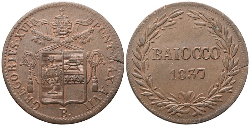 Gregorio XVI, Baiocco 1837 – Anno VII (Stato Pontificio), rame