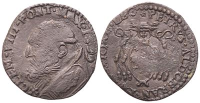 Clemente VIII, Quattrino Stato Pontificio. Ferrara, 1599 (Æ, 2,50 g; 20 mm)