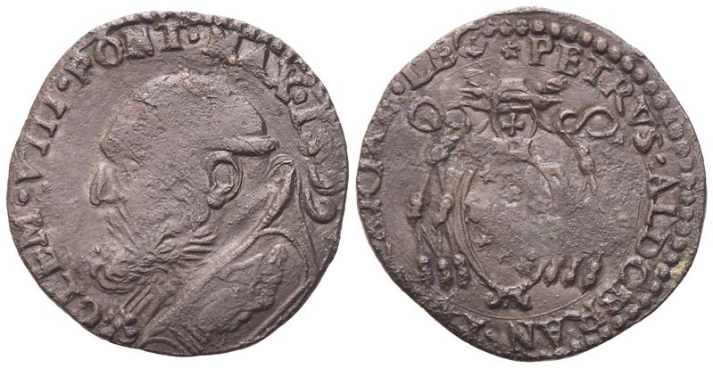 Clemente VIII, Quattrino Stato Pontificio. Ferrara, 1599 (Æ, 2,50 g; 20 mm)