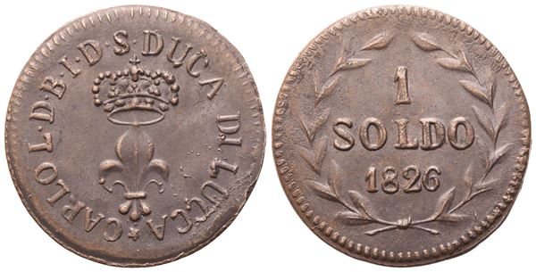 LUCCA. Ducato di Lucca. Carlo Ludovico di Borbone (1824-1847). Soldo 1826; Cu (3,15 g; 21,6 mm)