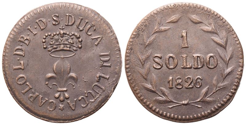 LUCCA. Ducato di Lucca. Carlo Ludovico di Borbone (1824-1847). Soldo 1826; Cu (3,15 g; 21,6 mm)