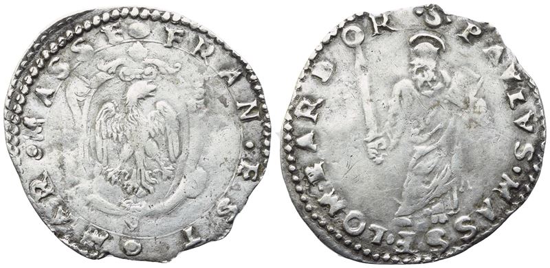 MASSA LOMBARDA. Francesco d'Este (1550-1578). Mezzo Giulio; Ag (1,60 g; 23,4 mm)