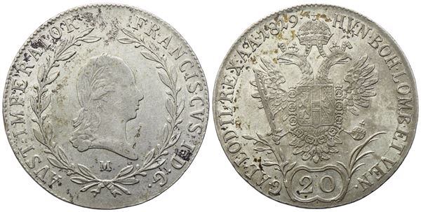 MILANO. Regno Lombardo-Veneto. Francesco I d'Asburgo Lorena (1815-1835). 20 Kreuzer 1819; Ag (6,70 g; 27,3 mm)