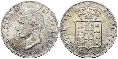 Francesco II di Borbone, Piastra 1859, Regno delle Due Sicilie (Ag, 27,53 g)