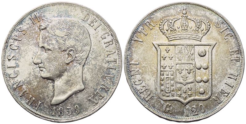 Francesco II di Borbone, Piastra 1859, Regno delle Due Sicilie (Ag, 27,53 g)