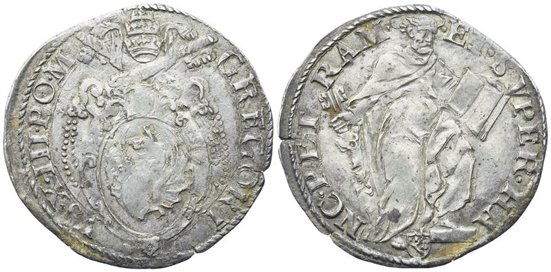 Giulio (secolo XVI), Medaglia/giulio di Gregorio XIII (1572-1585), Ag, 27,4 mm