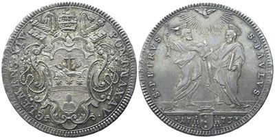 Filippo Cropanese, Testone Pontificio, Roma, Clemente XIV (1769-1774) – 1773 (Anno V), argento